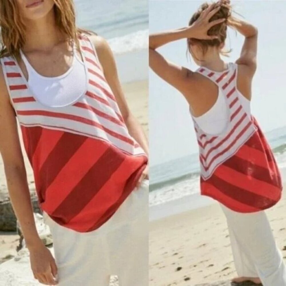 Free People Movement Keep Rolling Red Stripe Racerback Tank Top